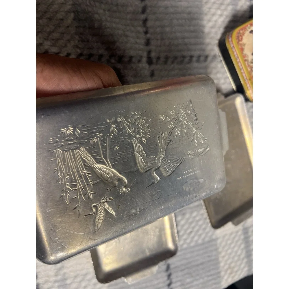 Mid-Century Aluminum Coasters / Mini Trays - Set of 5 Crane Bird